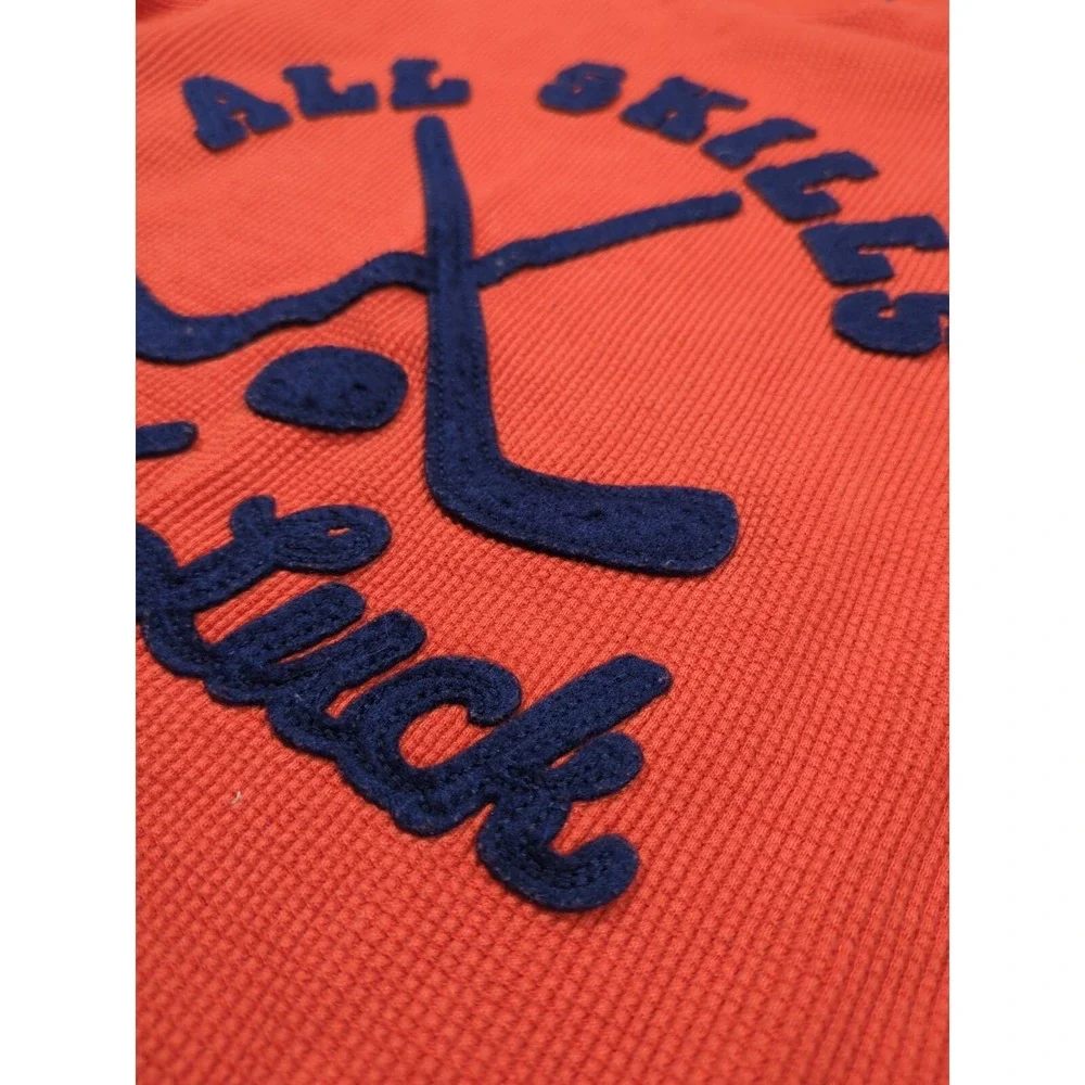 GAP Kids Orange Black All Skills Not Luck Hockey Sweater Long Sleeve Size M (8)‎